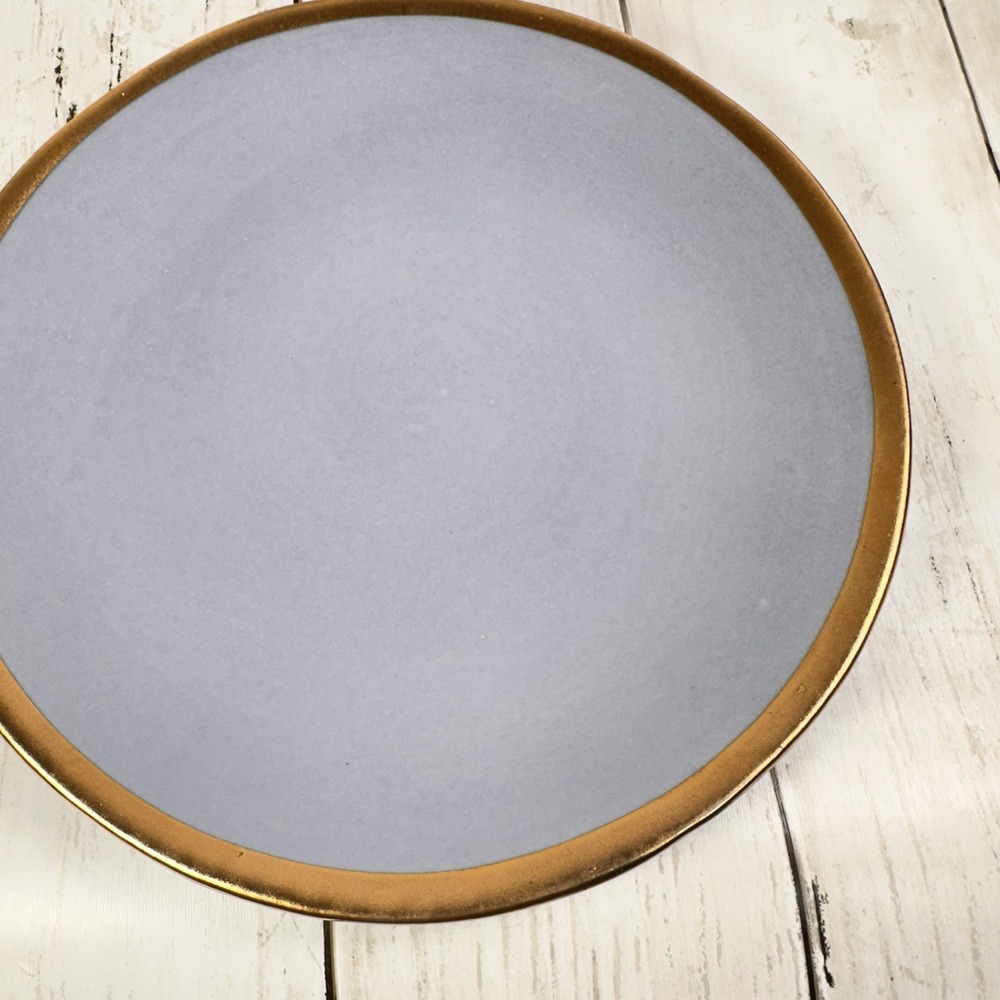 Crate & Barrel Salad‎ Luncheon Plate Addison Gray Gold Rim Boho Glam Casual - Picture 4 of 16